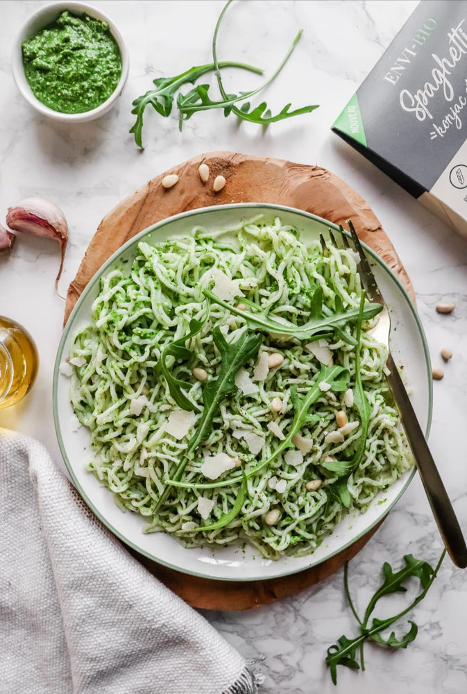 Spaghetti pesto de roquette